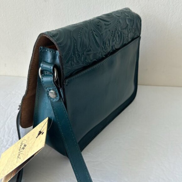 Patricia Nash Ilina Leather Tooled Flap Handbag Blue Coral Crossbody D Ring - Picture 8 of 15